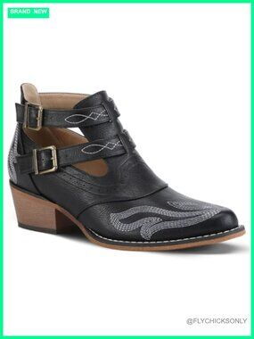 Embroidered Ankle Cowboy Boots Faux Leather Western Booties
